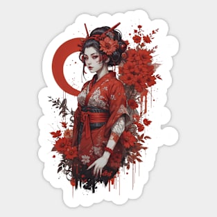 Japanese Geisha Girl in Red Sticker